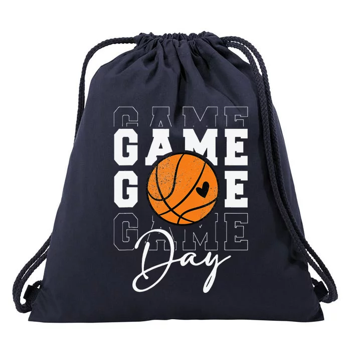 Game Day Basketball Boy Girl Basketball Mom Drawstring Bag