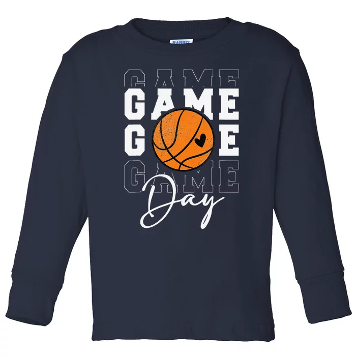 Game Day Basketball Boy Girl Basketball Mom Toddler Long Sleeve Shirt