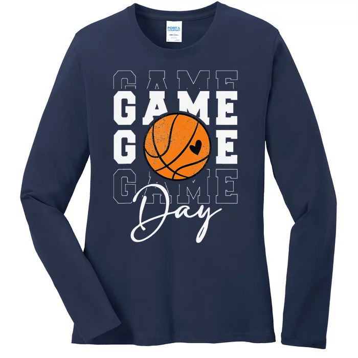 Game Day Basketball Boy Girl Basketball Mom Ladies Long Sleeve Shirt