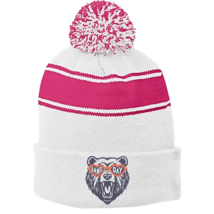 Game Day Bear Stripe Pom Pom Beanie