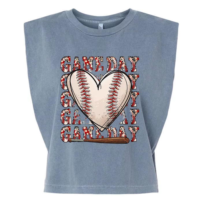 Game Day Baseball Heart Cute Mothers Day Garment-Dyed Women's Muscle Tee