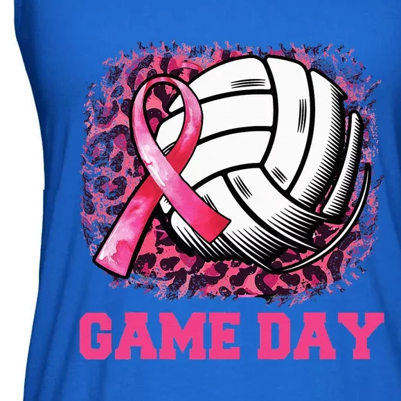 Game Day Breast Cancer Awareness Ribbon Pink Volleyball Ladies Essential Flowy Tank