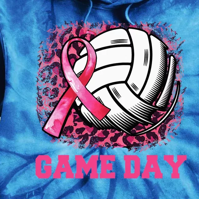 Game Day Breast Cancer Awareness Ribbon Pink Volleyball Tie Dye Hoodie