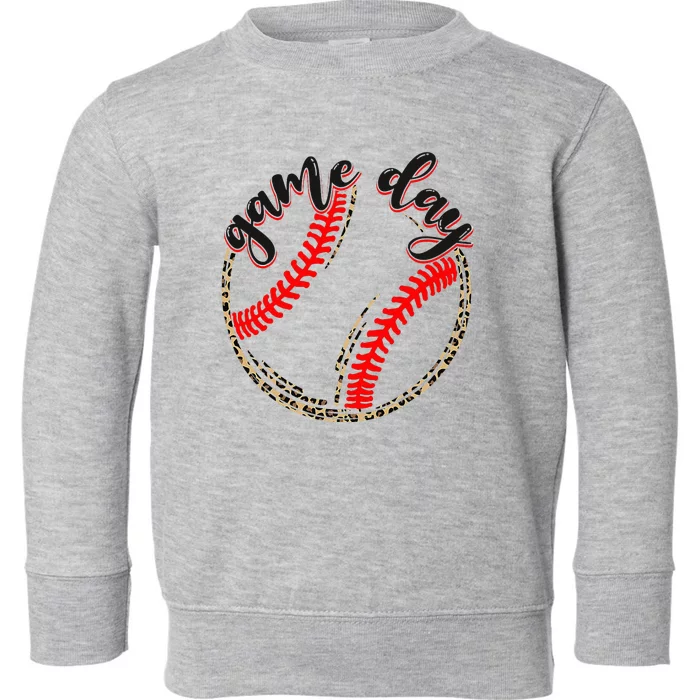 Game Day Baseball Life Softball Life Mom Mothers Day Leopard Toddler Sweatshirt