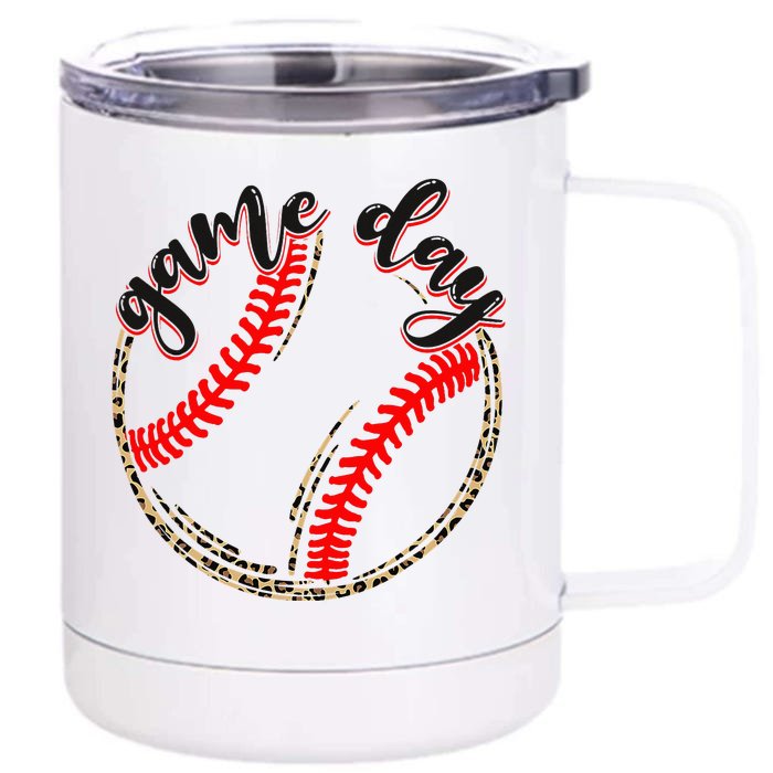 Game Day Baseball Life Softball Life Mom Mothers Day Leopard Front & Back 12oz Stainless Steel Tumbler Cup