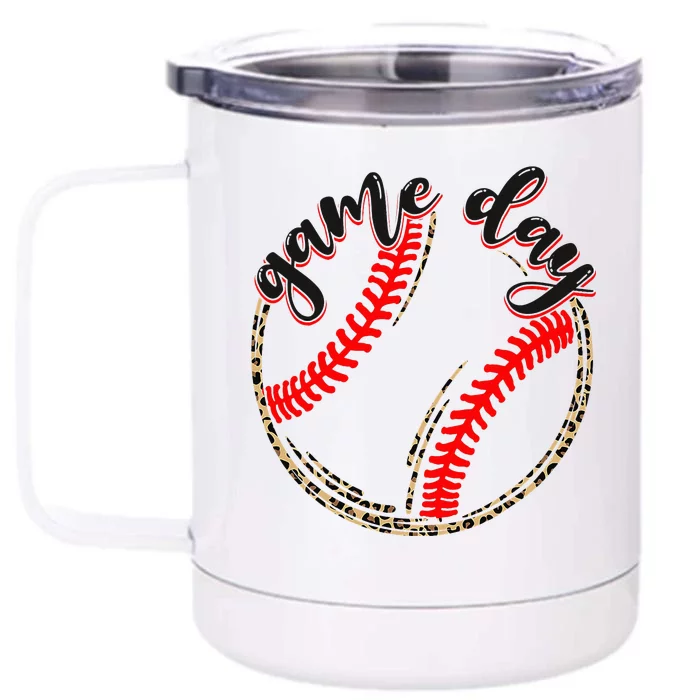 Game Day Baseball Life Softball Life Mom Mothers Day Leopard Front & Back 12oz Stainless Steel Tumbler Cup