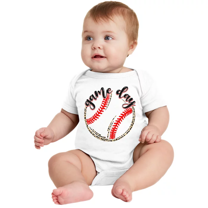 Game Day Baseball Life Softball Life Mom Mothers Day Leopard Baby Bodysuit