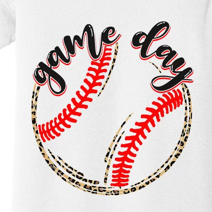 Game Day Baseball Life Softball Life Mom Mothers Day Leopard Baby Bodysuit