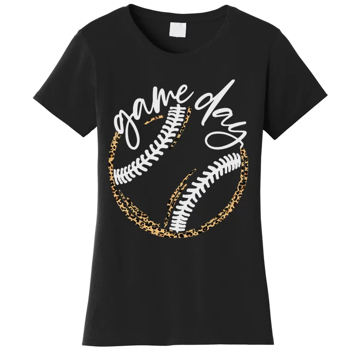 Game Day Baseball Baseball Life Softball Life Mom Leopard Women's T-Shirt