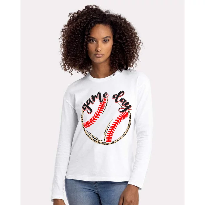 Game Day Baseball Life Softball Life Mom Mothers Day Leopard Womens Cotton Relaxed Long Sleeve T-Shirt