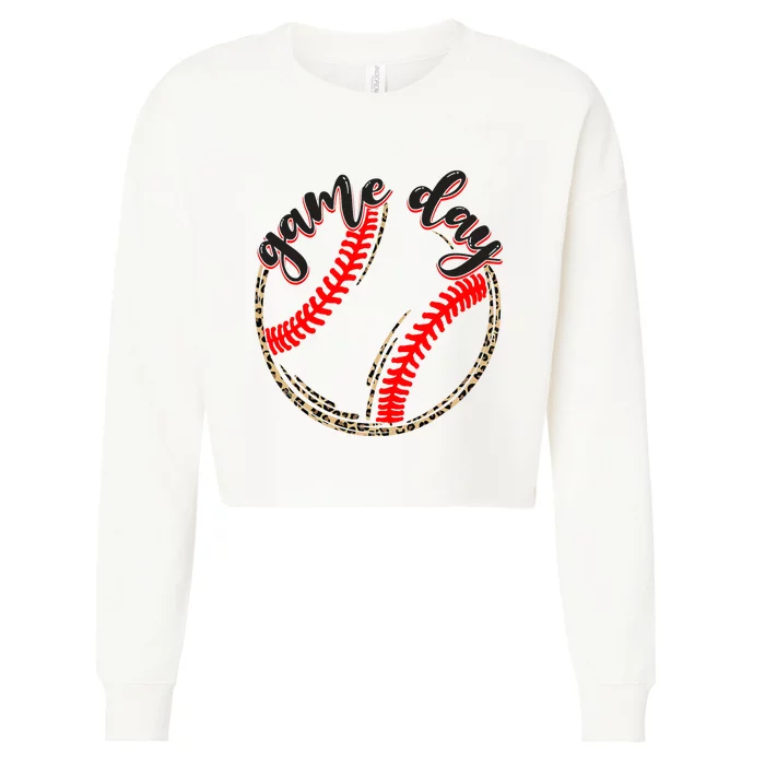 Game Day Baseball Life Softball Life Mom Mothers Day Leopard Cropped Pullover Crew