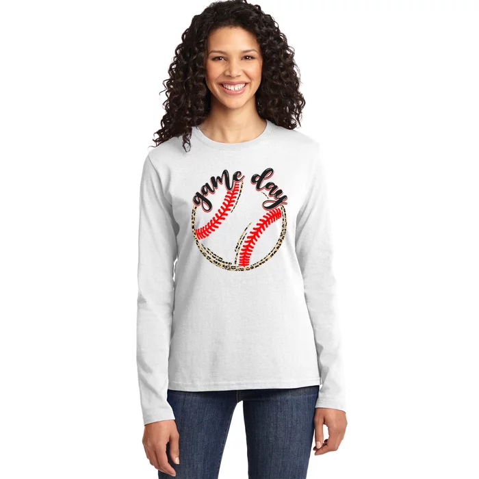 Game Day Baseball Life Softball Life Mom Mothers Day Leopard Ladies Long Sleeve Shirt