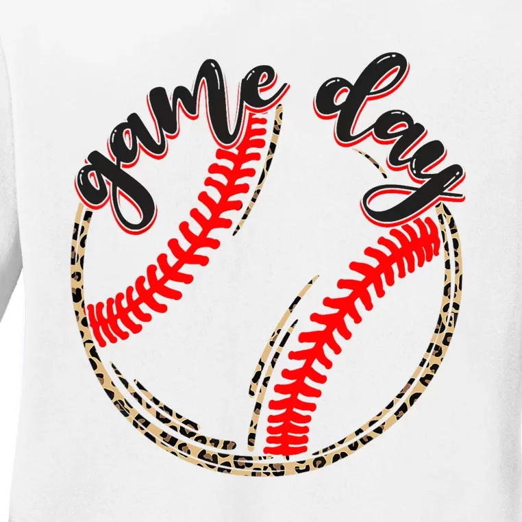 Game Day Baseball Life Softball Life Mom Mothers Day Leopard Ladies Long Sleeve Shirt