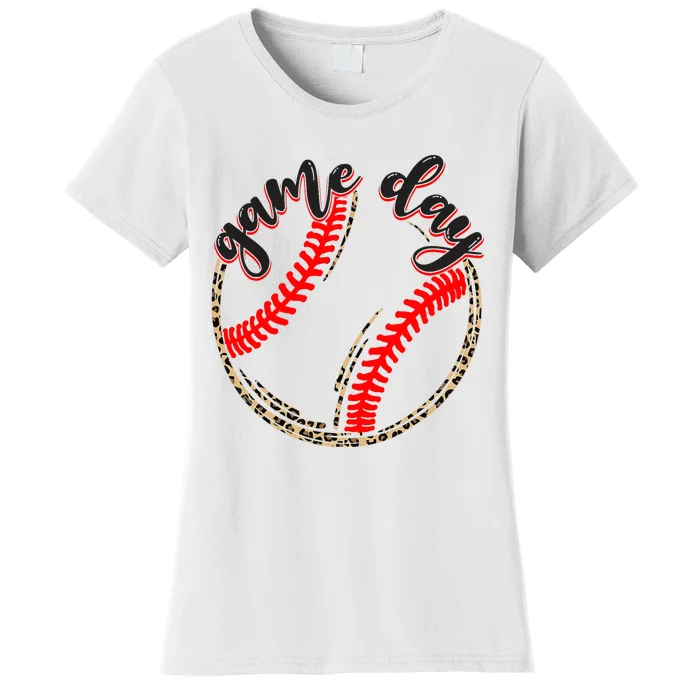 Game Day Baseball Life Softball Life Mom Mothers Day Leopard Women's T-Shirt