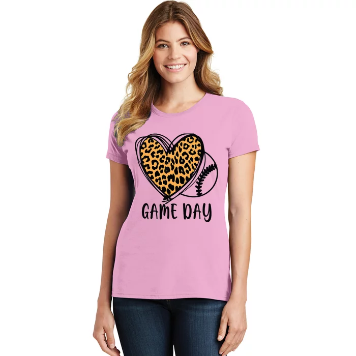 Game Day Baseball Life Softball Life Leopard Mothers Day Mom Women's T-Shirt