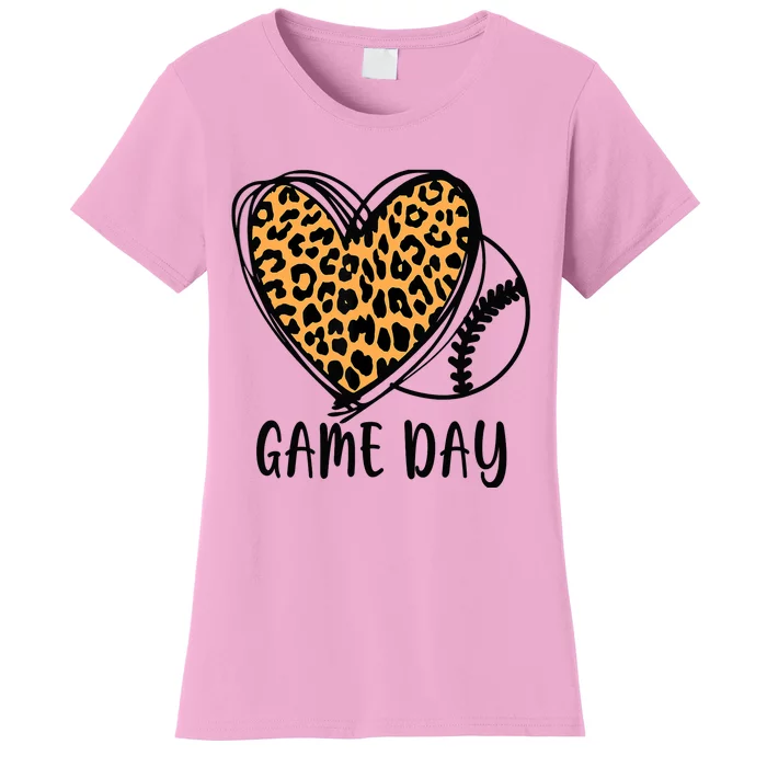 Game Day Baseball Life Softball Life Leopard Mothers Day Mom Women's T-Shirt