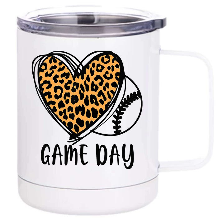 Game Day Baseball Life Softball Life Leopard Mothers Day Mom Front & Back 12oz Stainless Steel Tumbler Cup