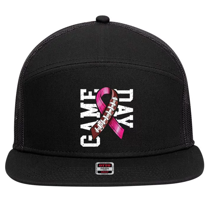 Game Day Breast Cancer Awareness Pink Football Ribbon 7 Panel Mesh Trucker Snapback Hat