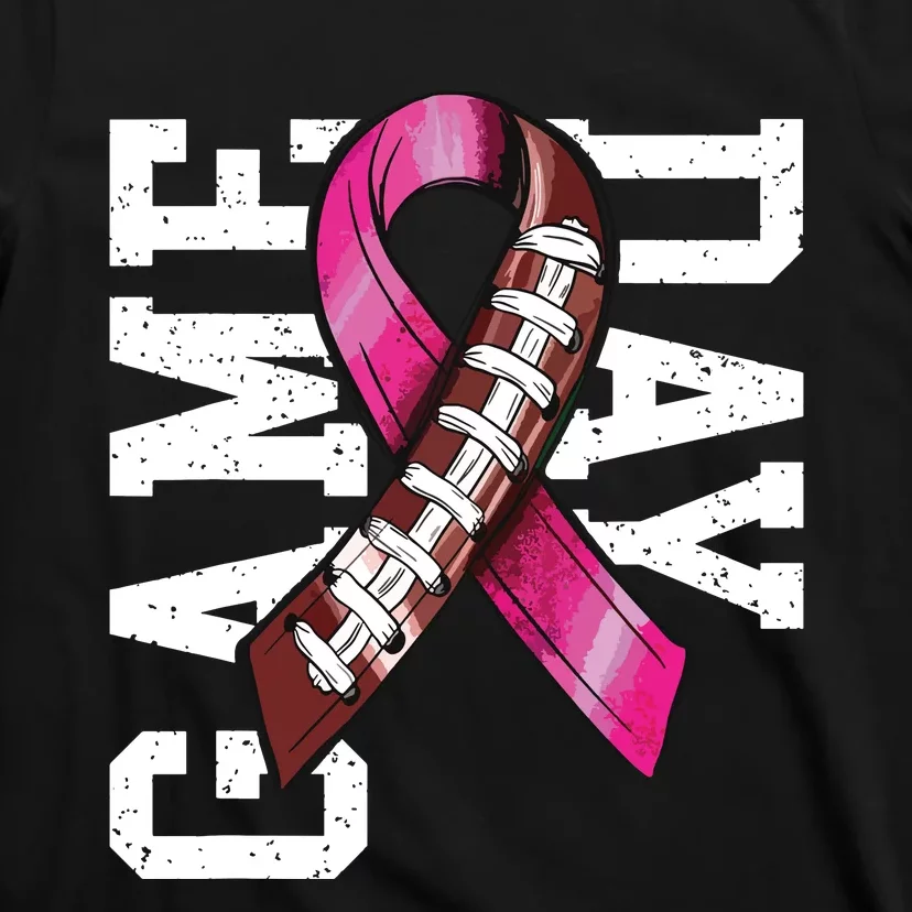 Game Day Breast Cancer Awareness Pink Football Ribbon T-Shirt