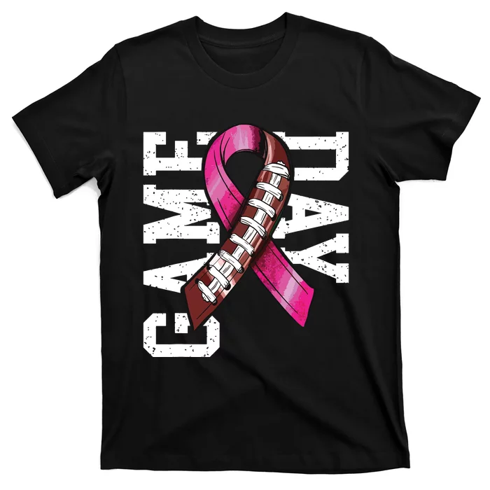 Game Day Breast Cancer Awareness Pink Football Ribbon T-Shirt