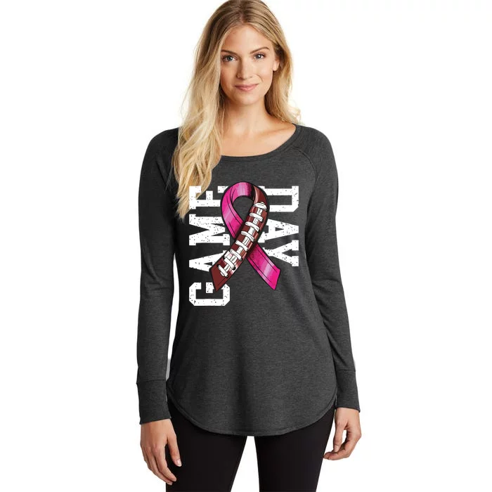 Game Day Breast Cancer Awareness Pink Football Ribbon Women's Perfect Tri Tunic Long Sleeve Shirt