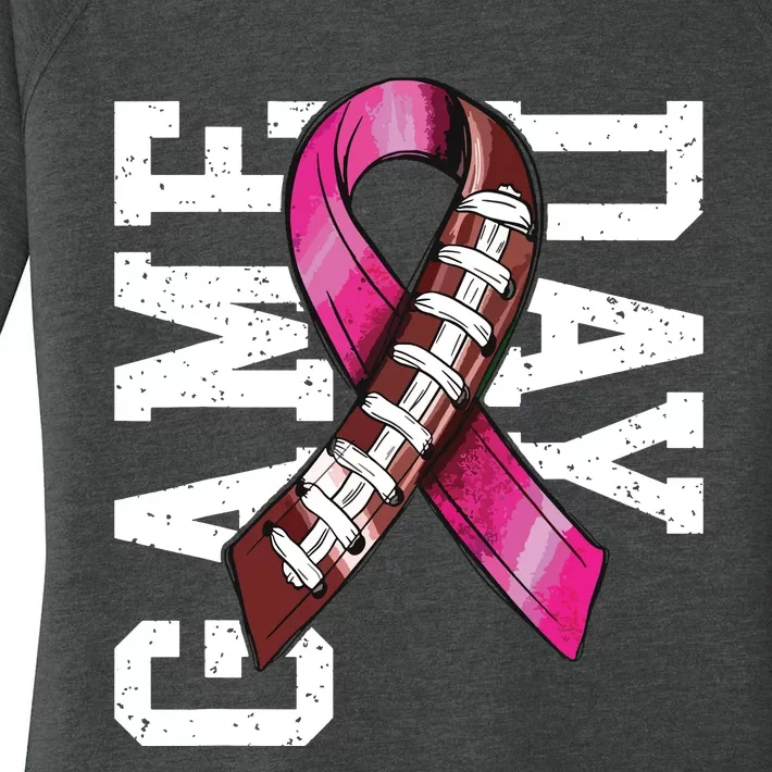 Game Day Breast Cancer Awareness Pink Football Ribbon Women's Perfect Tri Tunic Long Sleeve Shirt