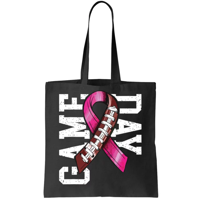 Game Day Breast Cancer Awareness Pink Football Ribbon Tote Bag