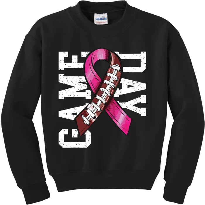 Game Day Breast Cancer Awareness Pink Football Ribbon Kids Sweatshirt