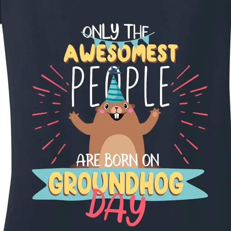 Groundhog Day Birthday 2021 Groundhog Lovers Gifts Women's V-Neck T-Shirt