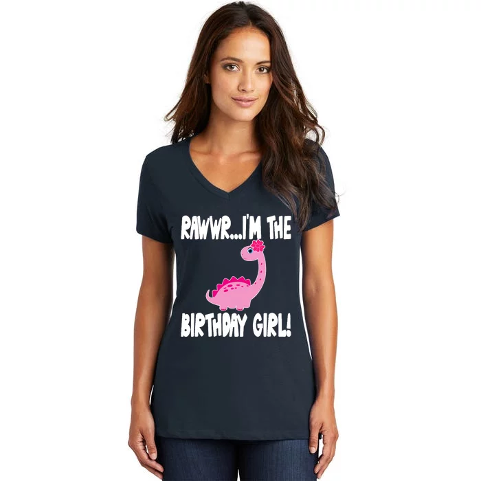 Girl Dinosaur Birthday Party - I'm The Birthday Girl Women's V-Neck T-Shirt