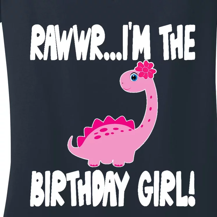 Girl Dinosaur Birthday Party - I'm The Birthday Girl Women's V-Neck T-Shirt