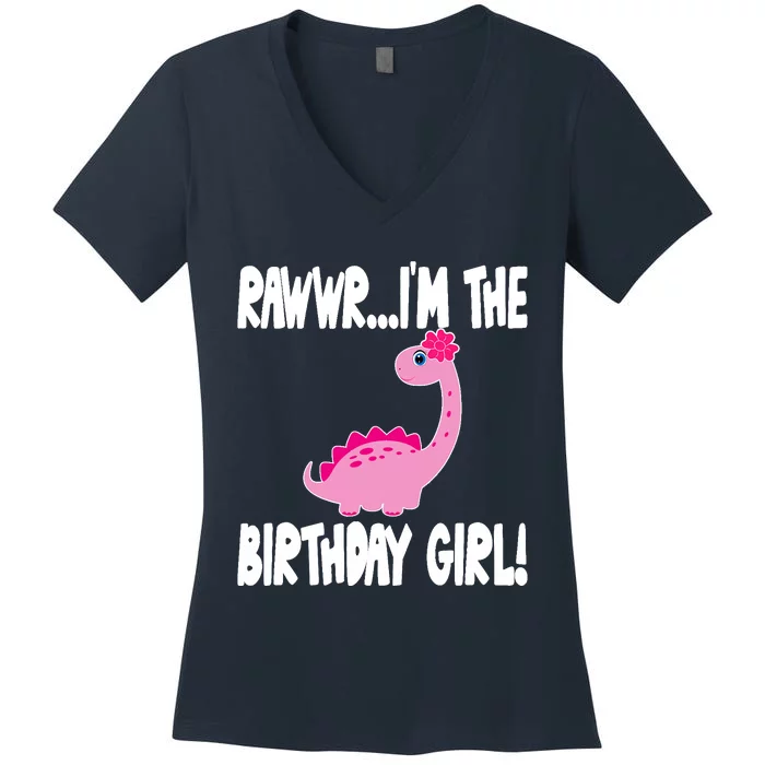 Girl Dinosaur Birthday Party - I'm The Birthday Girl Women's V-Neck T-Shirt