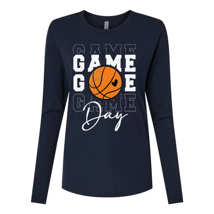 Game Day Basketball Boy Girl Basketball Mom Womens Cotton Relaxed Long Sleeve T-Shirt