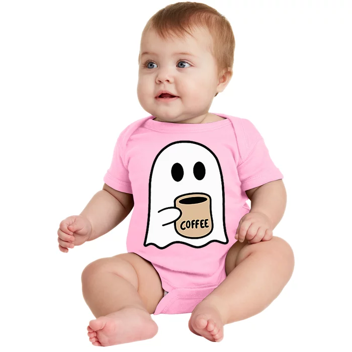 Ghost Drinking Coffee Funny Halloween Costume Baby Bodysuit