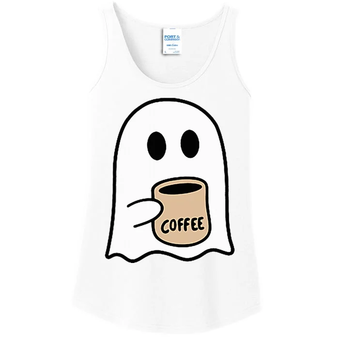 Ghost Drinking Coffee Funny Halloween Costume Ladies Essential Tank