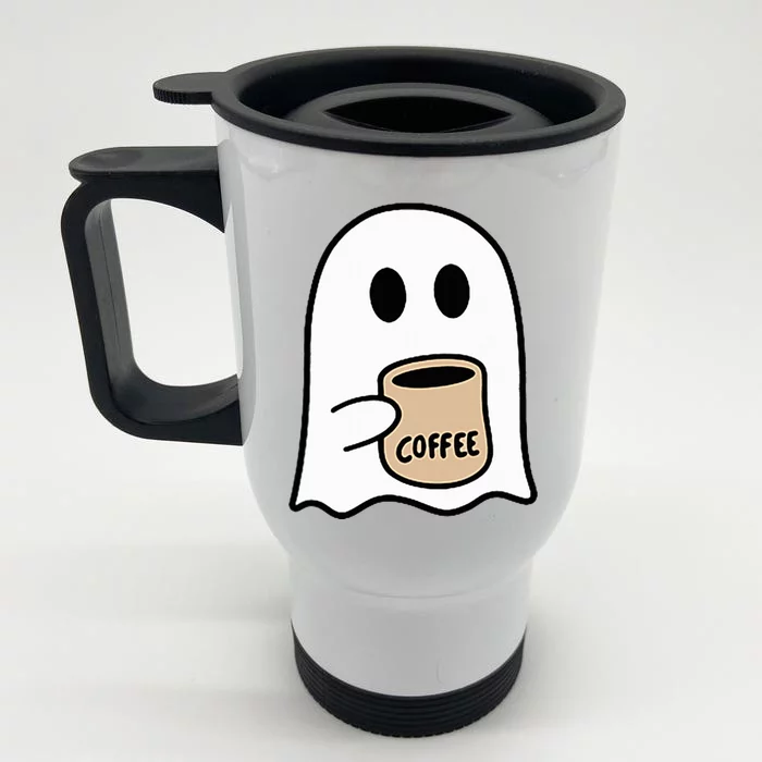 Ghost Drinking Coffee Funny Halloween Costume Front & Back Stainless Steel Travel Mug