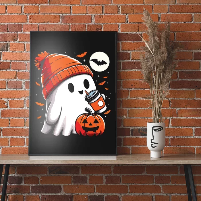 Ghost Drinking Coffee Halloween Poster