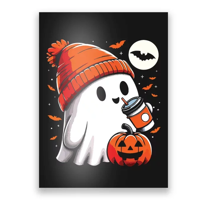 Ghost Drinking Coffee Halloween Poster