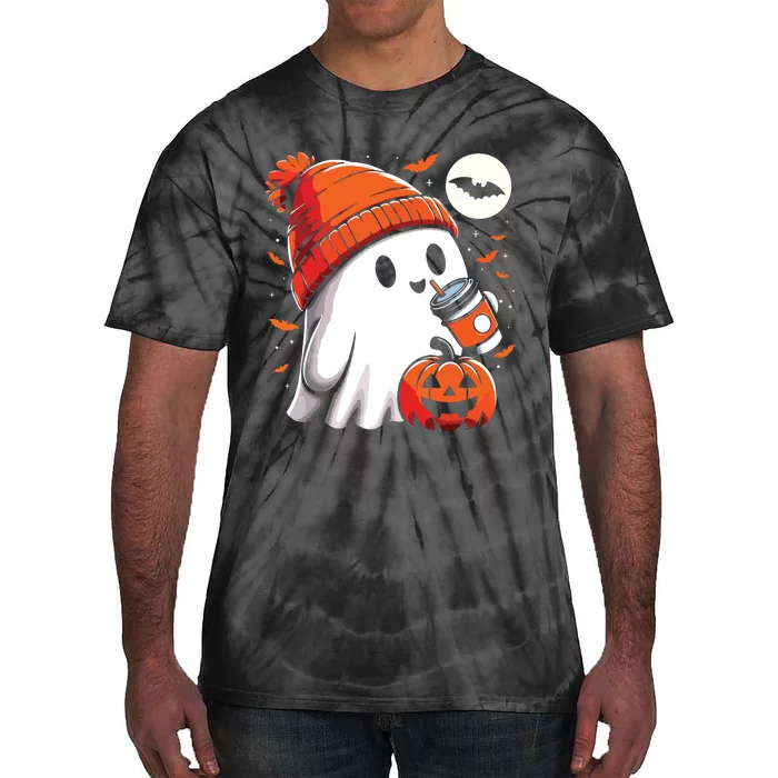 Ghost Drinking Coffee Halloween Tie-Dye T-Shirt