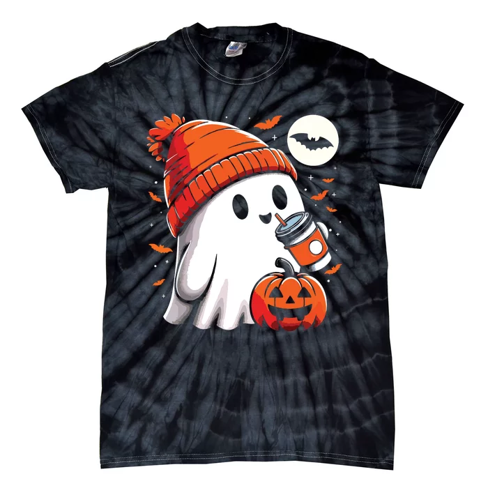 Ghost Drinking Coffee Halloween Tie-Dye T-Shirt