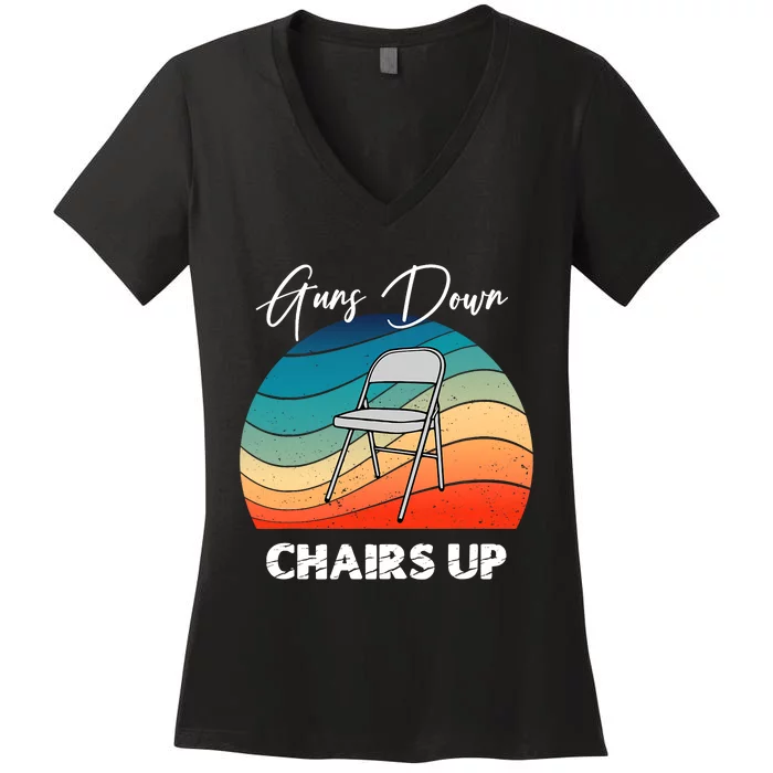 Guns Down Chairs Up Montgomery Alabama Folding Chair Women's V-Neck T-Shirt