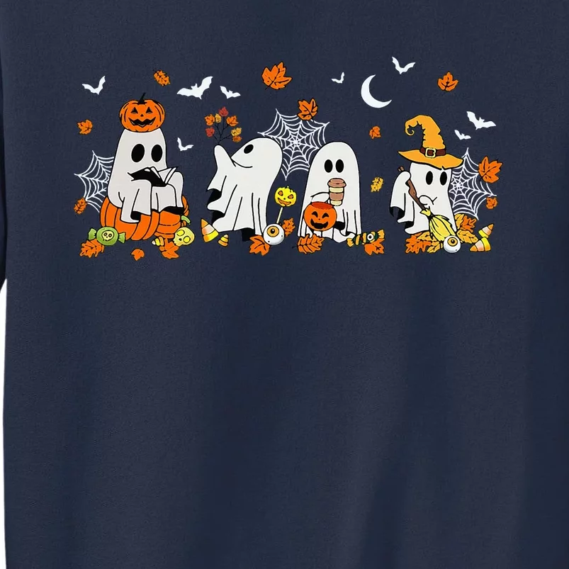 Ghost Drinking Coffee Halloween Fall Ghost Book Reading Sweatshirt