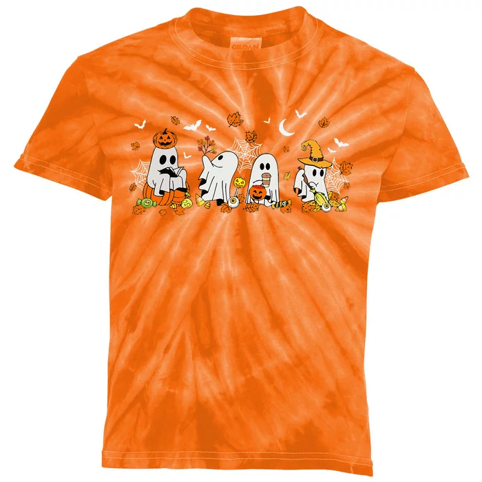 Ghost Drinking Coffee Halloween Fall Ghost Book Reading Kids Tie-Dye T-Shirt