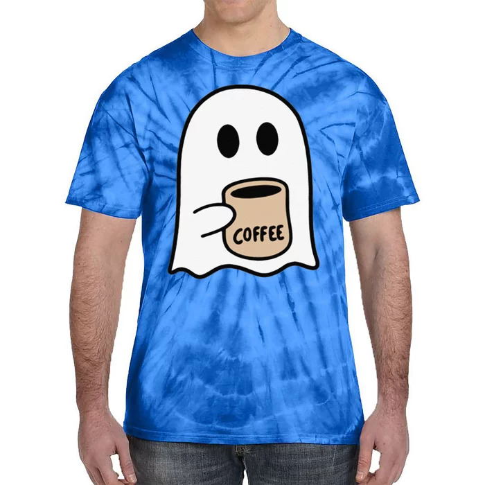 Ghost Drinking Coffee Funny Halloween Costume Coffee Lover Tie-Dye T-Shirt