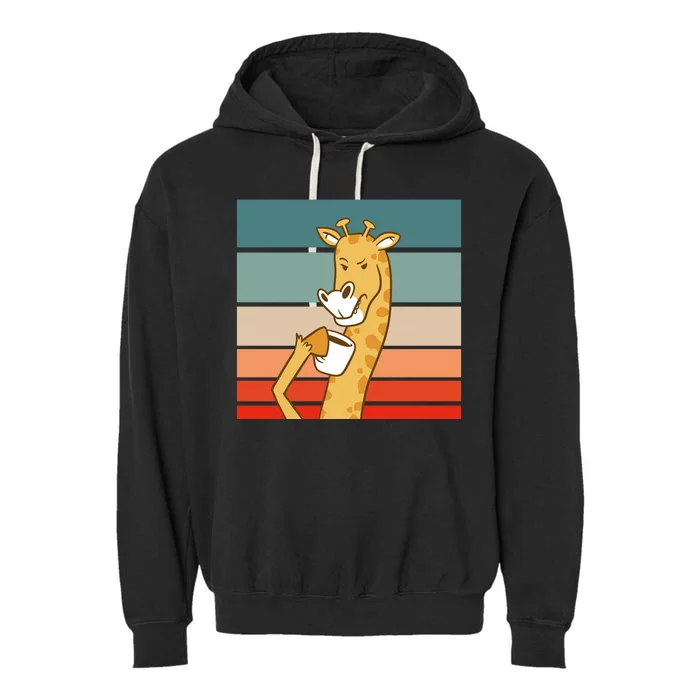 Giraffe Drinking Coffee Retro Sunset Garment-Dyed Fleece Hoodie