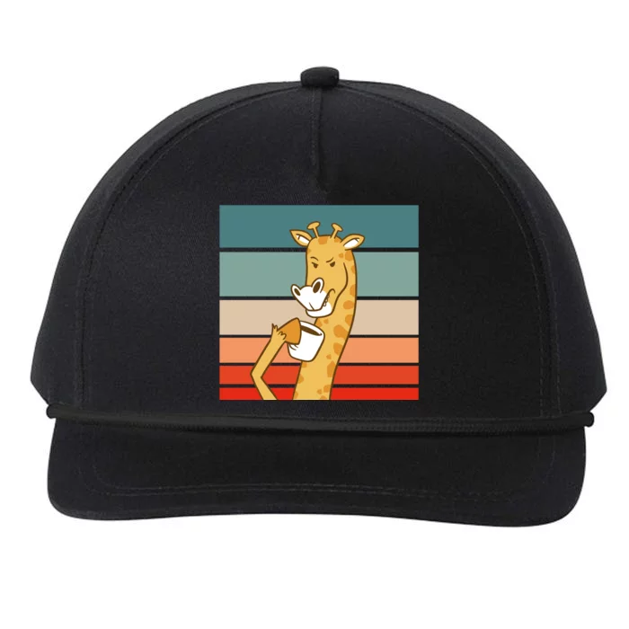 Giraffe Drinking Coffee Retro Sunset Snapback Five-Panel Rope Hat