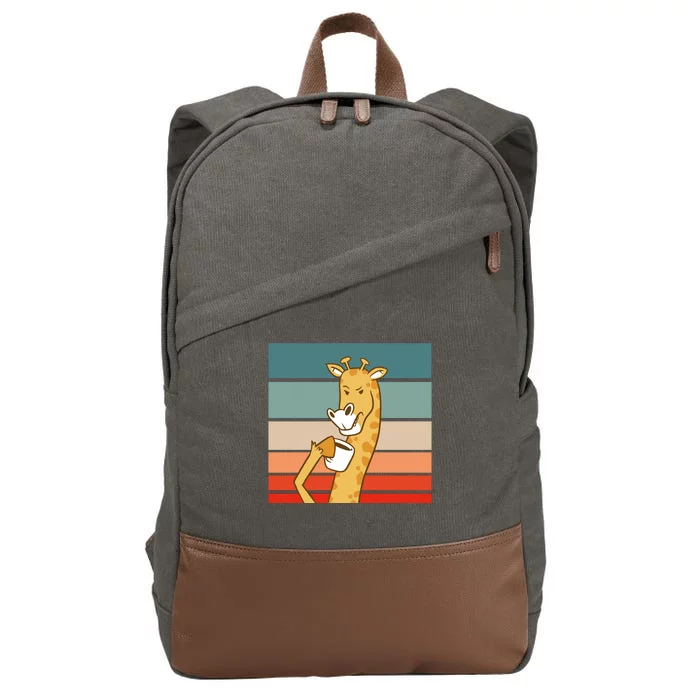 Giraffe Drinking Coffee Retro Sunset Cotton Canvas Backpack