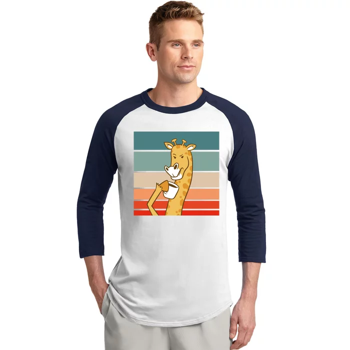 Giraffe Drinking Coffee Retro Sunset Baseball Sleeve Shirt