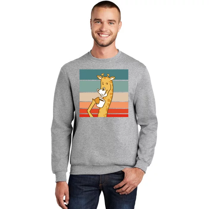 Giraffe Drinking Coffee Retro Sunset Tall Sweatshirt