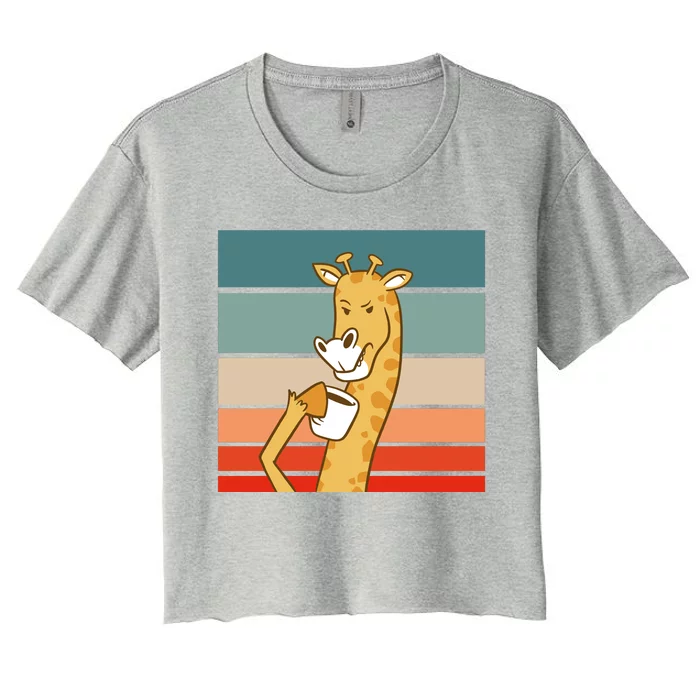 Giraffe Drinking Coffee Retro Sunset Women's Crop Top Tee